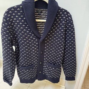 J. Crew Dark Blue Cardigan with White Pattern